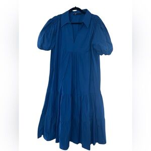 Zara blue short sleeve v neck collar maxi dress